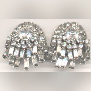 KRAMER OF N.Y. - Rhinestone Fringe Clip-on Earrings